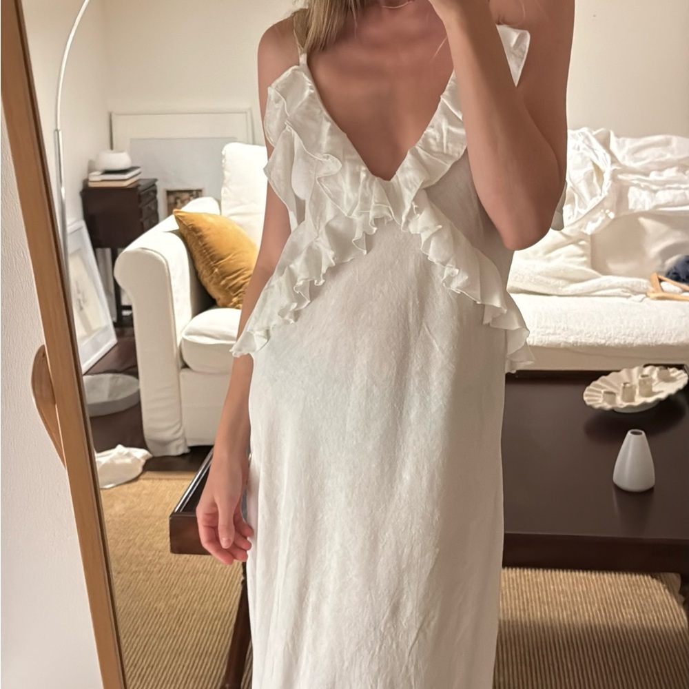 Zara White Ruffle Dress